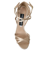 Dolce & Gabbana Beige Leather Strappy Heels Sandals Women's Shoes