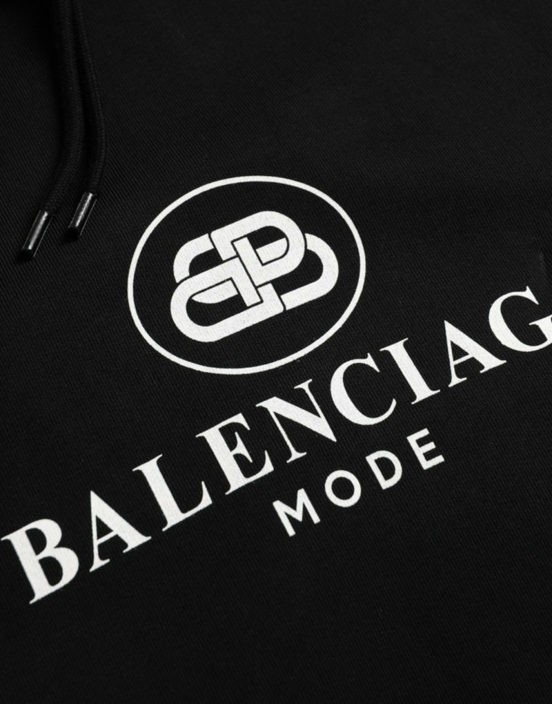 Balenciaga Black Cotton Logo Hooded Pullover Sweatshirt Men's Sweater