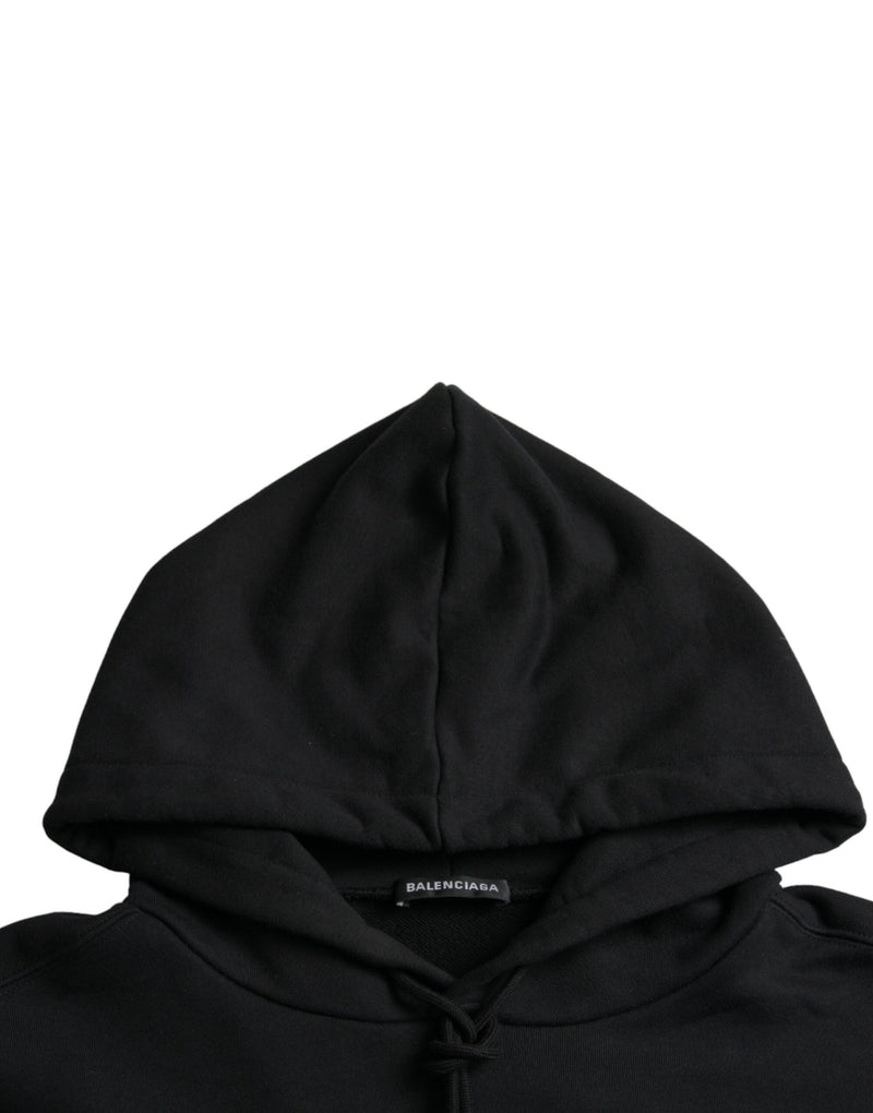 Balenciaga Black Cotton CREW Hooded Pullover Sweatshirt Men's Sweater