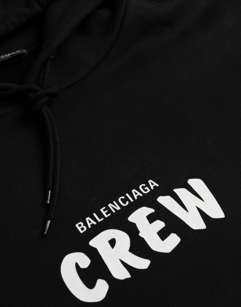 Balenciaga Black Cotton CREW Hooded Pullover Sweatshirt Men's Sweater