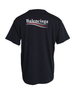 Balenciaga Dark Blue Cotton Logo Crew Neck Short Sleeves Men's T-shirt