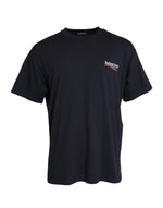 Balenciaga Dark Blue Cotton Logo Crew Neck Short Sleeves Men's T-shirt