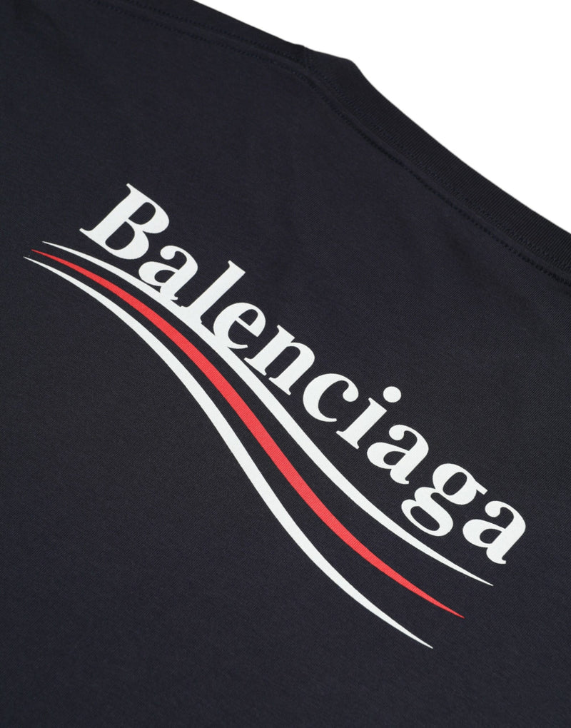 Balenciaga Dark Blue Cotton Logo Crew Neck Short Sleeves Men's T-shirt