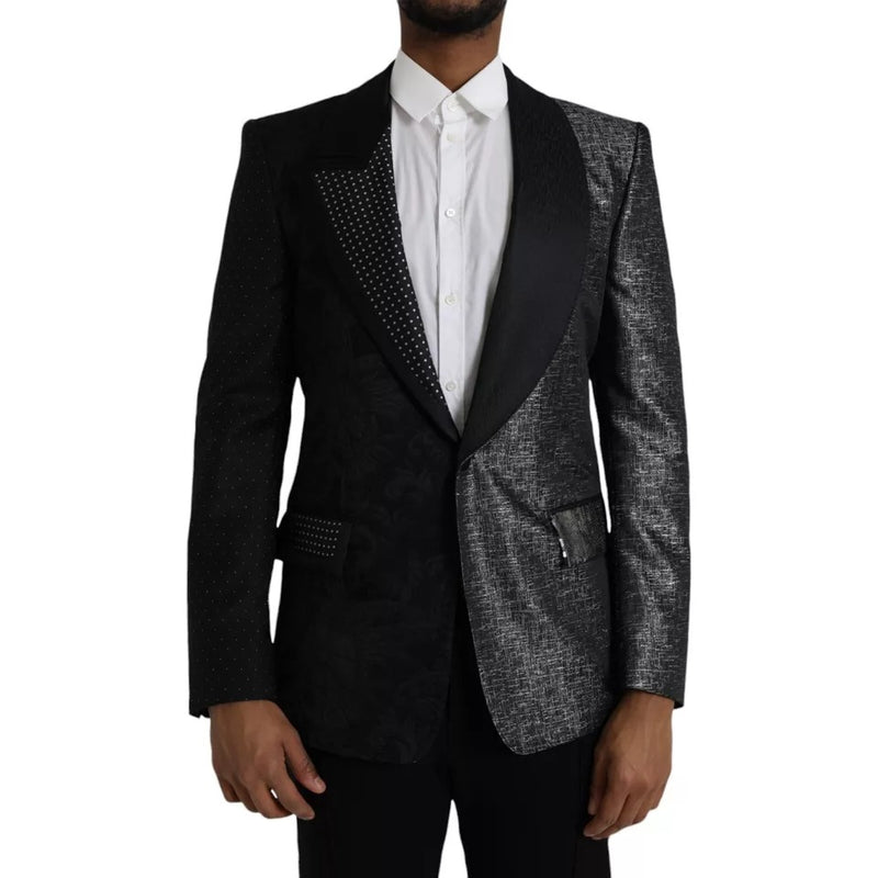 Dolce & Gabbana Black Silver Silk Single Breasted Coat Men's Blazer (Pre-Owned)