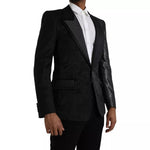 Dolce & Gabbana Black Silver Silk Single Breasted Coat Men's Blazer (Pre-Owned)