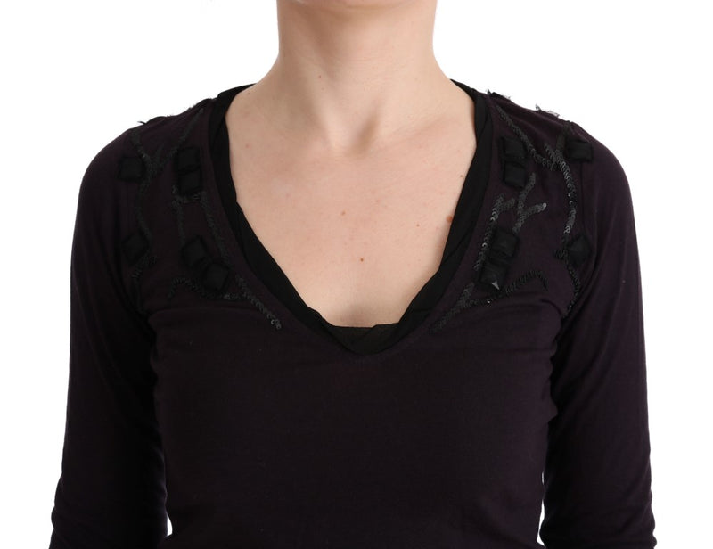 Costume National Elegant Purple V-Neck Blouse Women's Tee