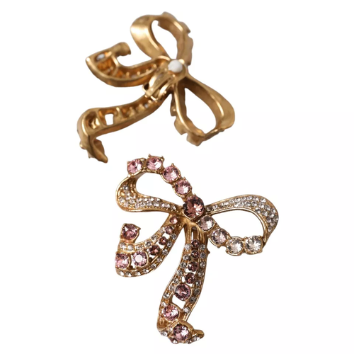 Dolce & Gabbana Gold Brass Pink Clear Crystal Bow Fiocchi Women's Christmas