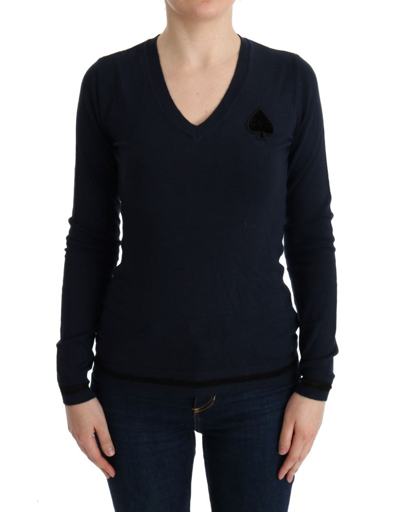 Costume National Elegant Blue V-Neck Women's Sweater