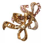 Dolce & Gabbana Gold Brass Pink Clear Crystal Bow Fiocchi Women's Christmas