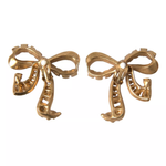 Dolce & Gabbana Gold Brass Pink Clear Crystal Bow Fiocchi Women's Christmas