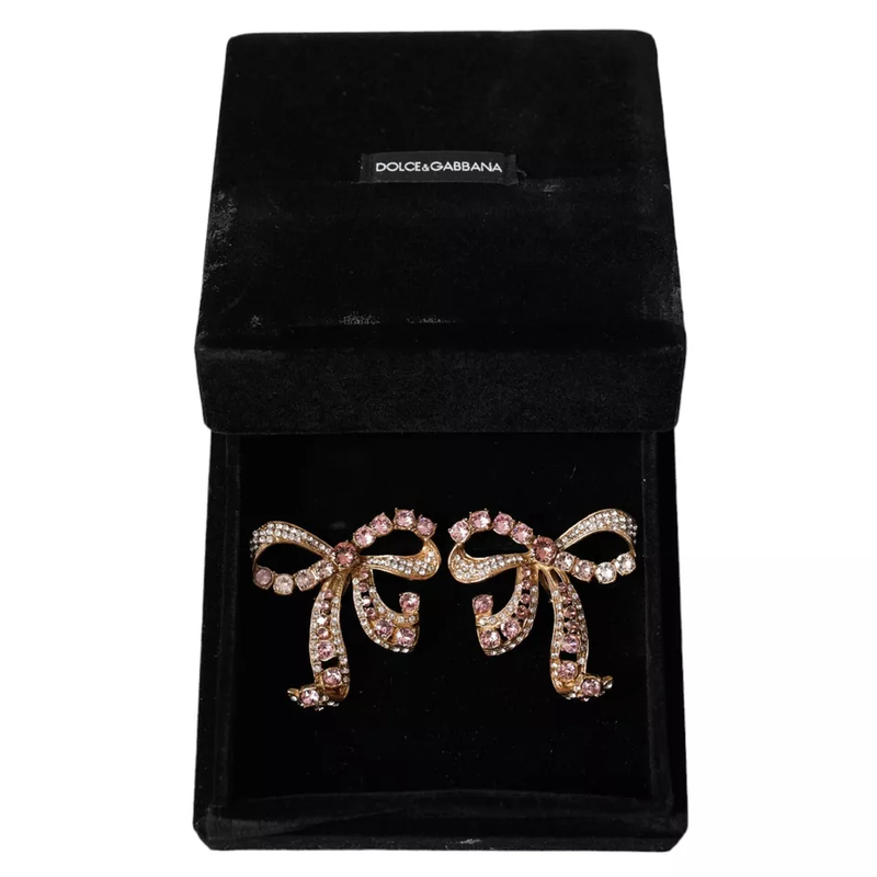 Dolce & Gabbana Gold Brass Pink Clear Crystal Bow Fiocchi Women's Christmas