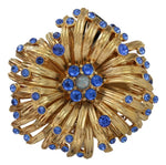 Dolce & Gabbana Gold Brass Blue Crystals Embellished Jewelry Women's Brooch (Pre-Owned)