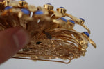 Dolce & Gabbana Gold Brass Blue Crystals Embellished Jewelry Women's Brooch (Pre-Owned)