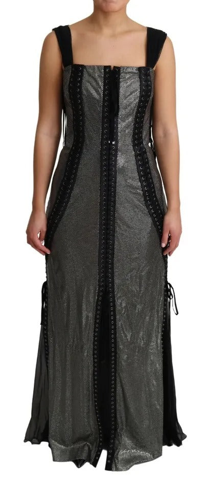 Dolce & Gabbana Black Crystals Lace Up Runway Gown Women's Dress (Pre-Owned)