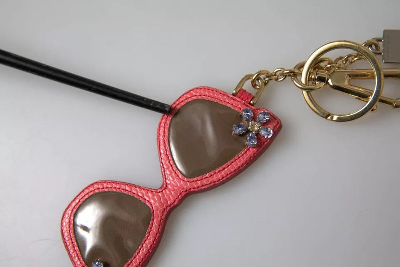 Dolce & Gabbana Red Leather Crystal Sunglasses Gold Metal Keyring Women's Keychain (Pre-Owned)