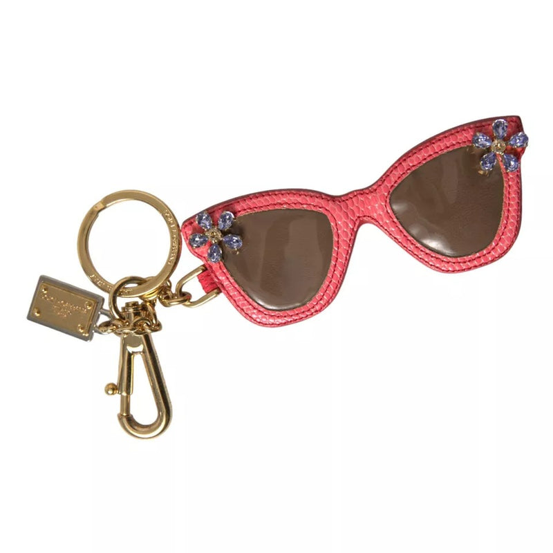 Dolce & Gabbana Red Leather Crystal Sunglasses Gold Metal Keyring Women's Keychain (Pre-Owned)