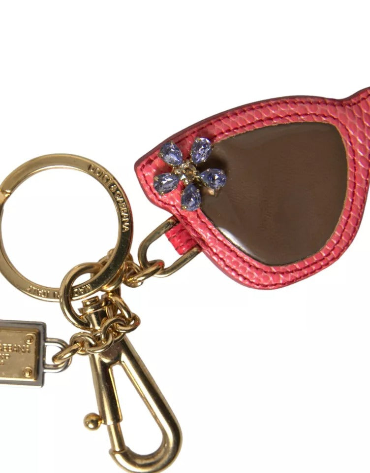 Dolce & Gabbana Red Leather Crystal Sunglasses Gold Metal Keyring Women's Keychain (Pre-Owned)