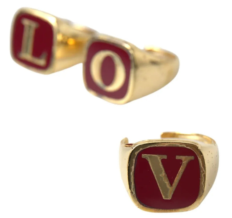 Dolce & Gabbana Gold Brass LOVE Enamel Set of 3 Women's Ring (Pre-Owned)