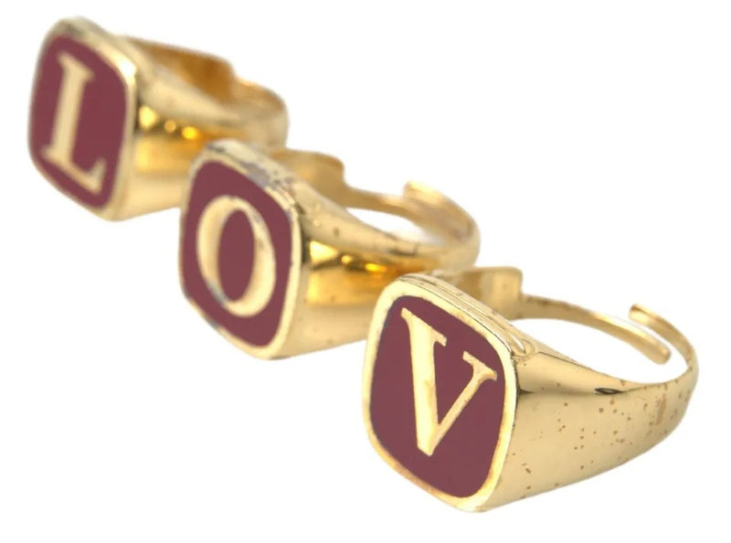 Dolce & Gabbana Gold Brass LOVE Enamel Set of 3 Women's Ring (Pre-Owned)