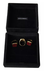 Dolce & Gabbana Gold Brass LOVE Enamel Set of 3 Women's Ring (Pre-Owned)