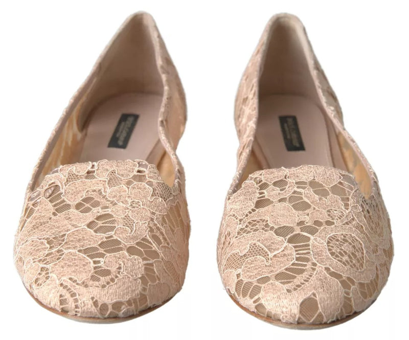 Dolce & Gabbana Beige Floral Lace Loafers Flats Women's Shoes (Pre-Owned)