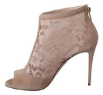 Dolce & Gabbana Beige Lace Suede Peep Toe Ankle Boots Women's Shoes (Pre-Owned)