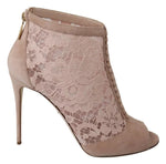 Dolce & Gabbana Beige Lace Suede Peep Toe Ankle Boots Women's Shoes (Pre-Owned)