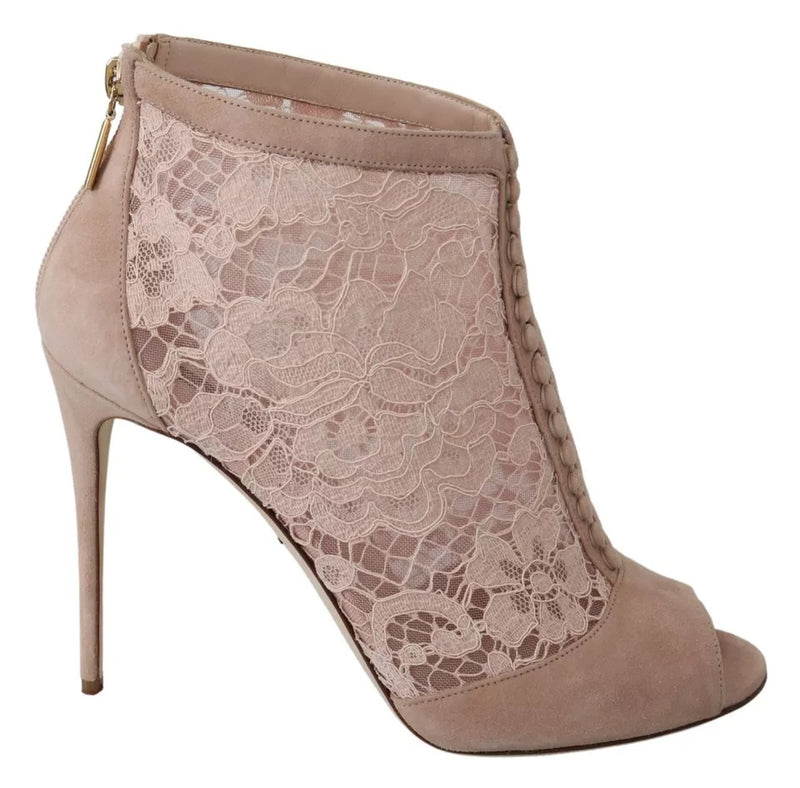 Dolce & Gabbana Beige Lace Suede Peep Toe Ankle Boots Women's Shoes (Pre-Owned)