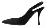 Dolce & Gabbana Black Embellished Charmeuse Slingback Heels Women's Shoes (Pre-Owned)