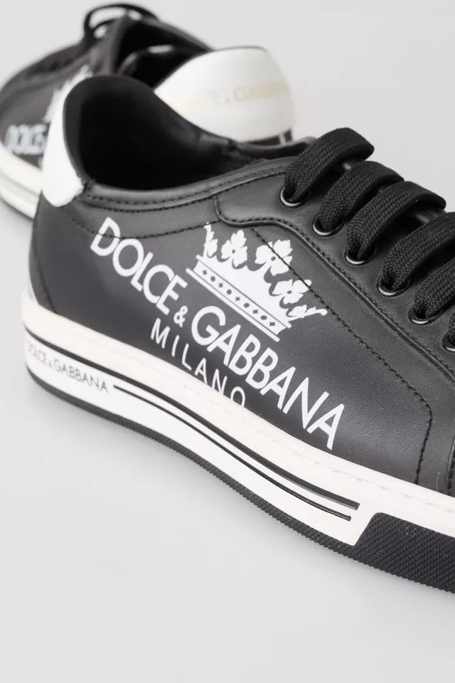 Dolce & Gabbana Black Leather Crown Milano Sneakers Casual Men's Shoes (Pre-Owned)