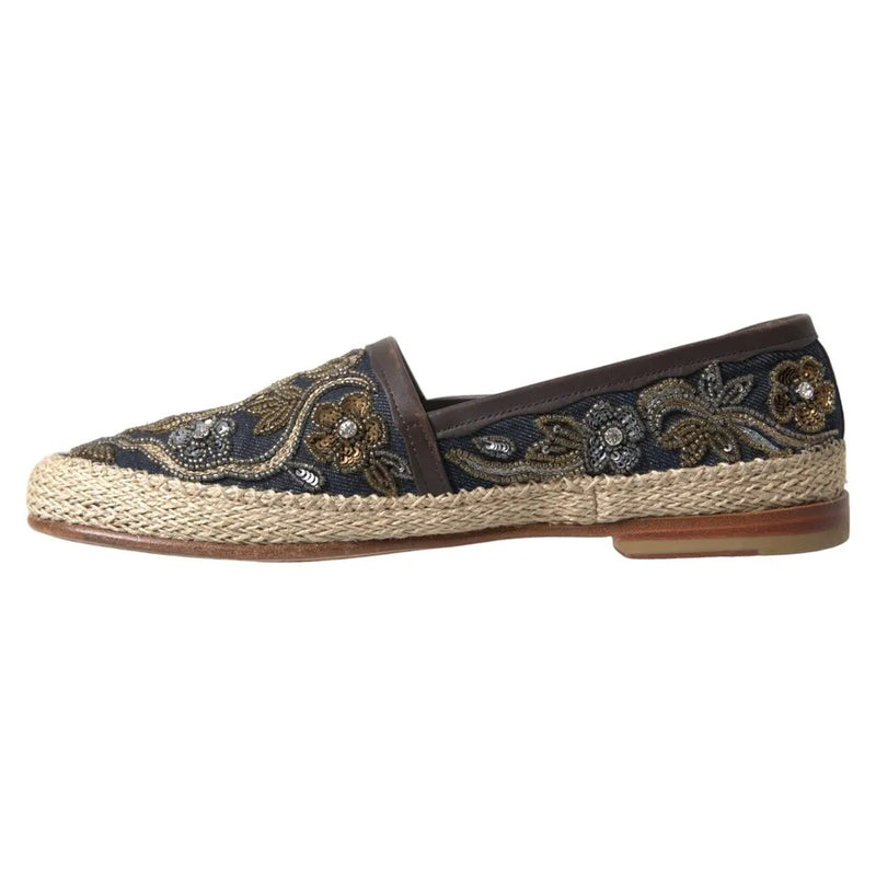 Dolce & Gabbana Blue Embroidered Denim Men Espadrilles Men's Shoes (Pre-Owned)