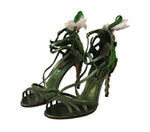 Dolce & Gabbana Acid Green Leather Strappy Flower Heels Sandals Women's Shoes (Pre-Owned)