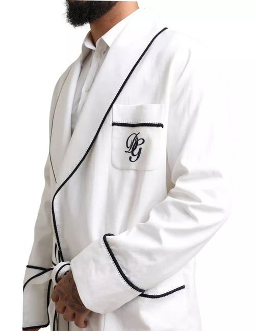 Dolce & Gabbana White Linen Belted Robe DG Logo Men's Sleepwear (Pre-Owned)