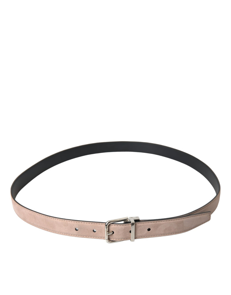 Dolce & Gabbana Beige Suede Leather Silver Buckle Belt Men's Men