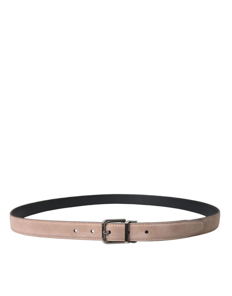 Dolce & Gabbana Beige Suede Leather Silver Buckle Belt Men's Men