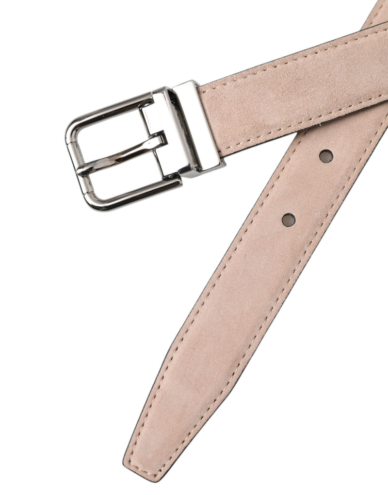 Dolce & Gabbana Beige Suede Leather Silver Buckle Belt Men's Men