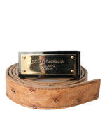 Dolce & Gabbana Beige Leather Gold Logo Engraved Buckle Women's Belt