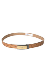 Dolce & Gabbana Beige Leather Gold Logo Engraved Buckle Women's Belt