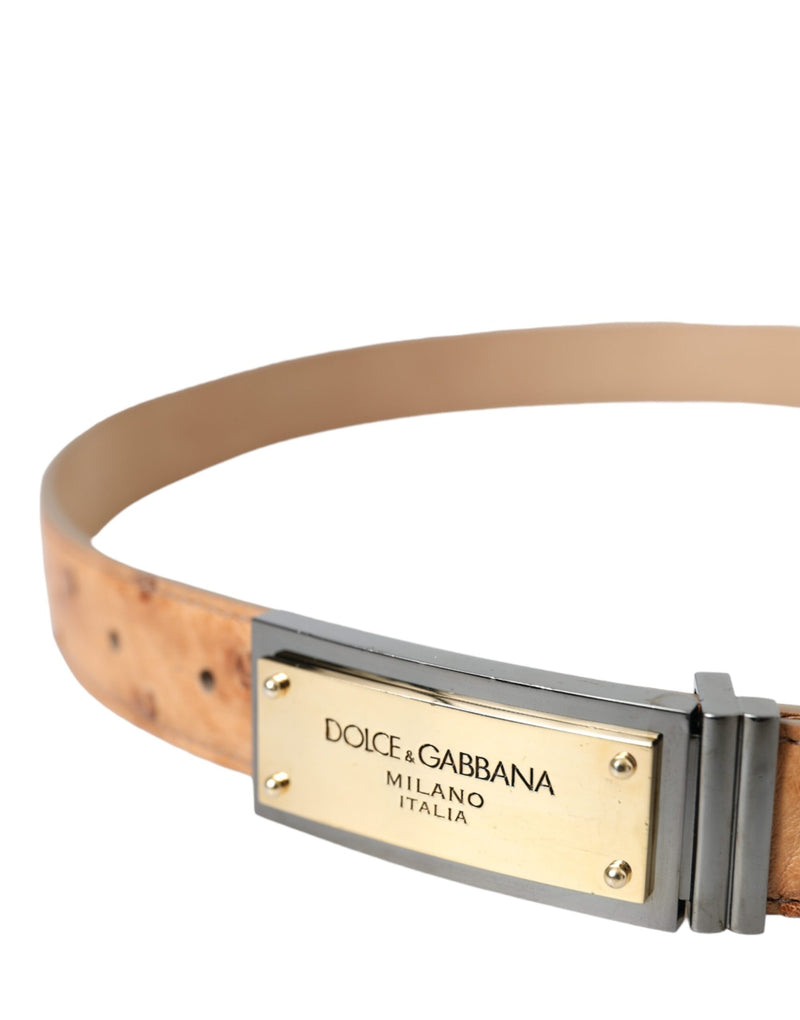 Dolce & Gabbana Beige Leather Gold Logo Engraved Buckle Women's Belt