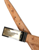 Dolce & Gabbana Beige Leather Gold Logo Engraved Buckle Women's Belt