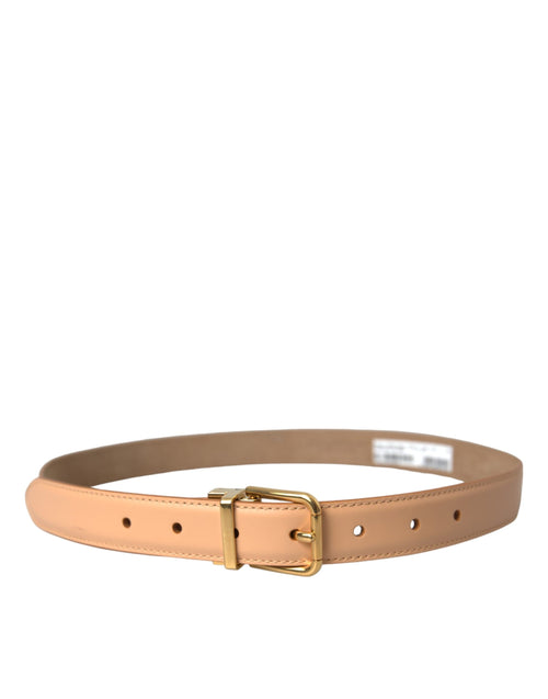 Dolce & Gabbana Beige Calfskin Leather Gold Metal Buckle Women's Belt