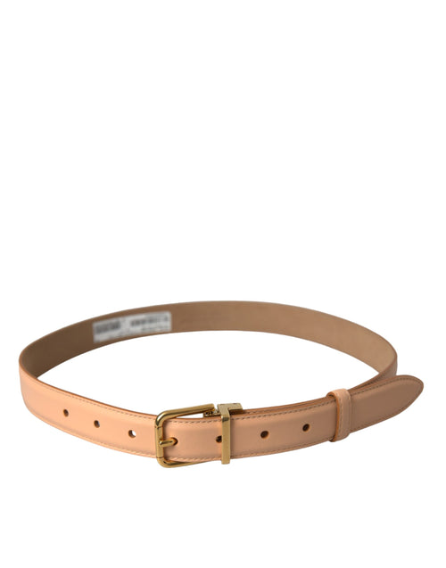 Dolce & Gabbana Beige Calfskin Leather Gold Metal Buckle Women's Belt