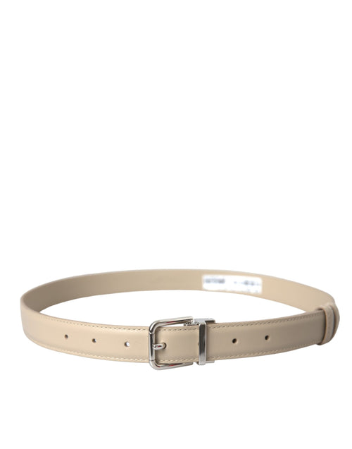 Dolce & Gabbana Beige Calfskin Leather Silver Metal Buckle Women's Belt