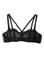 Dolce & Gabbana Black Floral Lace Nylon Balconcino Bra Women's Underwear