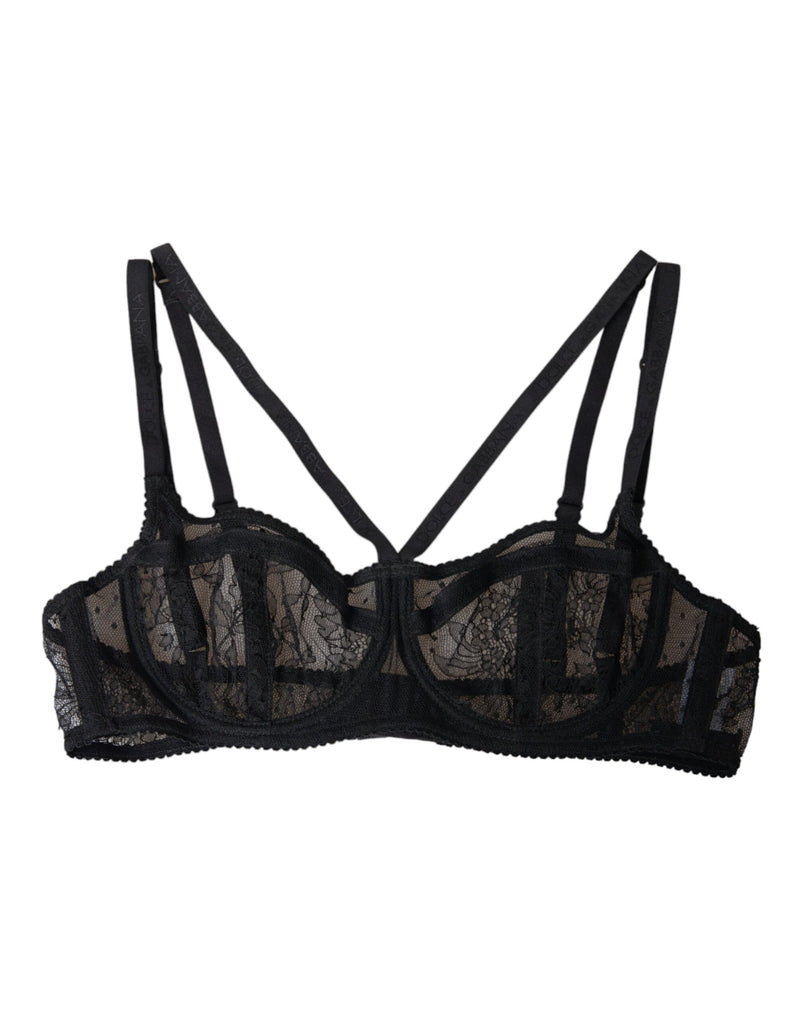 Dolce & Gabbana Black Floral Lace Nylon Balconcino Bra Women's Underwear