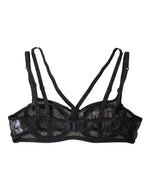 Dolce & Gabbana Black Floral Lace Nylon Balconcino Bra Women's Underwear