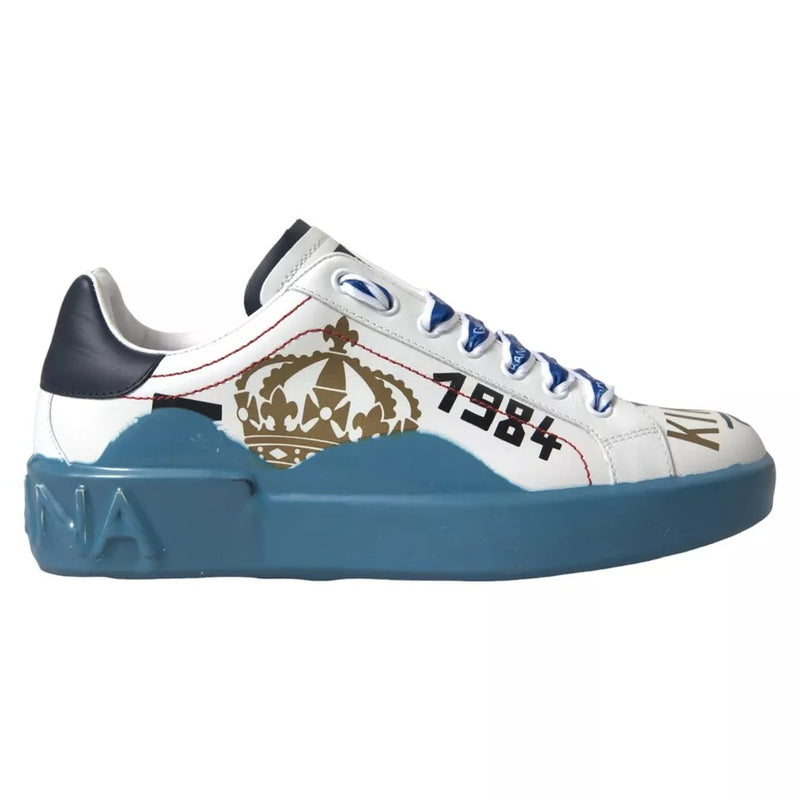 Dolce & Gabbana Blue White Printed Portofino Melt Sneakers Men's Shoes