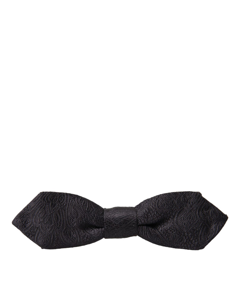 Dolce & Gabbana Black Brocade Silk Adjustable Neck Bow Men's Tie