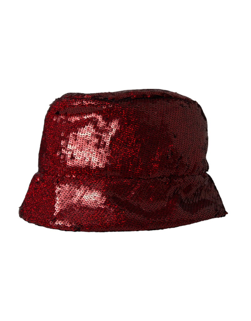 Dolce & Gabbana Red Sequined Nylon Bucket Hat Men's Men