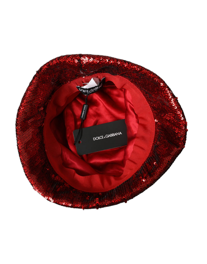 Dolce & Gabbana Red Sequined Nylon Bucket Hat Men's Men